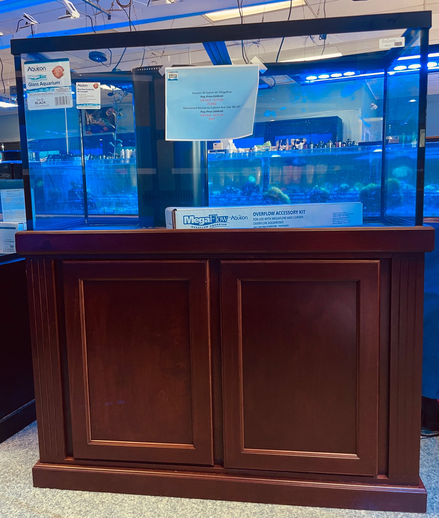 Aqueon 90gal Aquarium W/1 Megaflow & Marineland Monterey Cabinet Stand